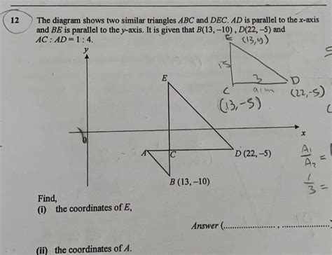 Solved 12 The Diagram Shows Two Similar Triangles ABC And DEC AD Is