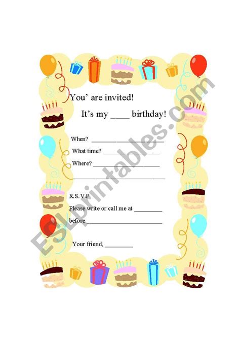 Writing A Birthday Party Invitation Card Esl Worksheet By Worldangel