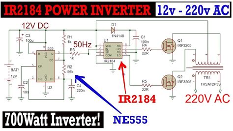 Simple Ir2184 Power Inverter With Ne555 And Irf3205 Power Mosfet 12v To 220v Dc Ac Youtube