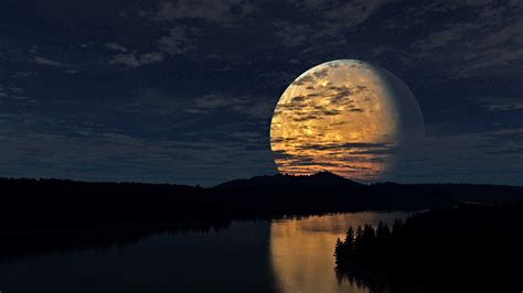 Night Sky Moon River Reflection Wallpaper Hd Nature Wallpapers K