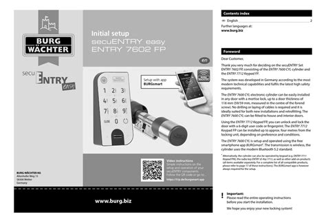 BURG WÄCHTER SECUENTRY EASY ENTRY 7602 FP INITIAL SETUP MANUAL Pdf