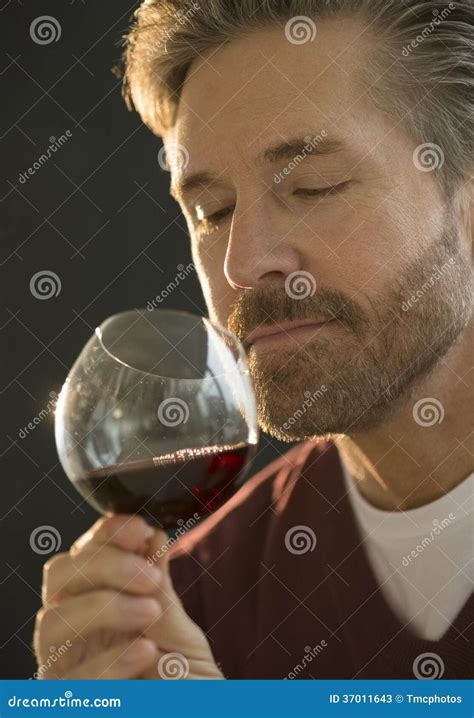 Mature Man Smelling Red Wine Stock Image Image Of Studio Male
