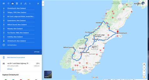 A Map Showing Points Of Interest On Our Ultimate New Zealand South