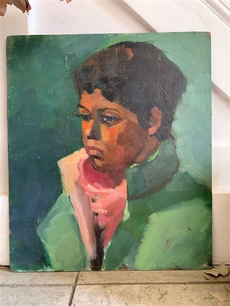 Portrait Of Lady In Green And Pinks Oil Painting On Board Reclectic