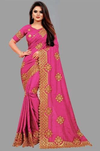 Wedding Wear Embroidery Embroidered Silk Sarees 6 3 M With Blouse