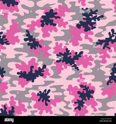 Pink Camo Vector Seamless Pattern Cute Pink Grey And Dark Blue