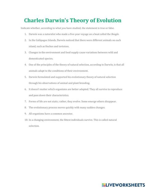 Theory Of Evolution Home Learning Worksheet GCSE Worksheets Library