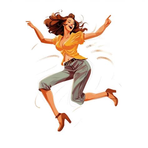 Premium AI Image Cartoon Of A Woman Jumping In The Air With Her Arms