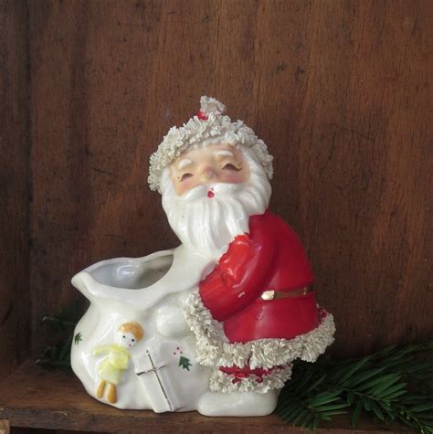 Vintage Ceramic Santa Claus Planter In Red Suit With Etsy Holiday