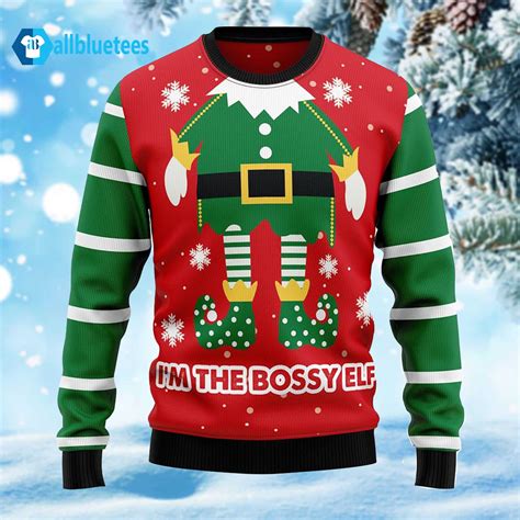 Bossy Elf Ugly Christmas Sweater | Allbluetees.com