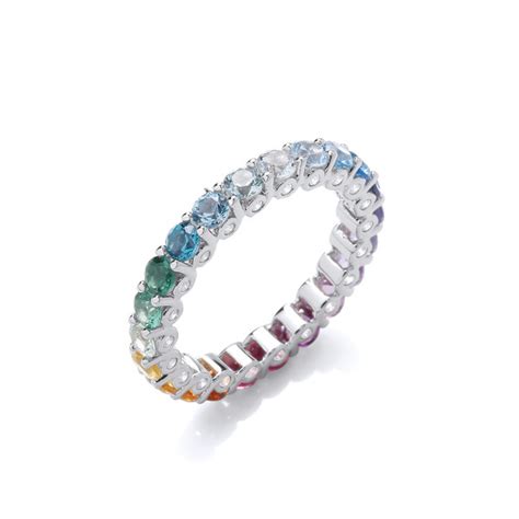 Silver Cubic Zirconia Rainbow Colours Ring Cavendish French