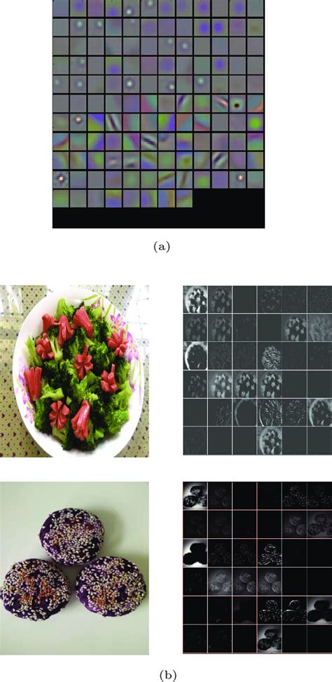 (a) Convolution kernels from the first layer of our network and (b) the ...