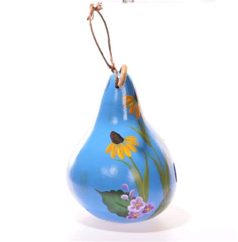 Painted Yellow Daisy Flowered Gourd Birdhouse Natural Gourd Etsy