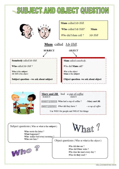 Subject And Object Questions Gramma English Esl Worksheets Pdf Doc