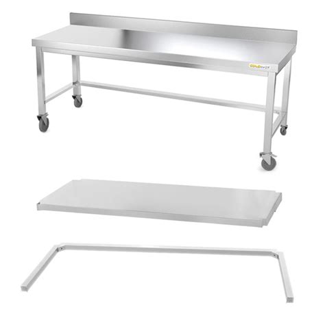 Table inox soubassement 1800 x 600 mm adossée avec renfort sur