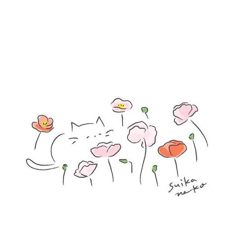 すいかねこ On Instagram 🌸 猫イラスト 花イラスト イラスト イラストレーター イラスト好きな人と繋がりたい