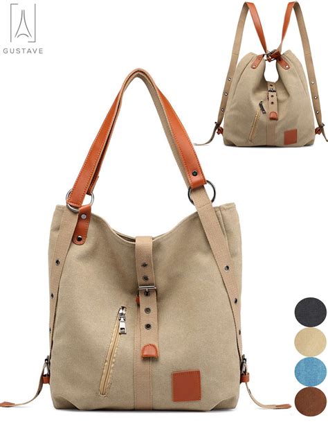 Gustave Women Canvas Tote Shoulder Bag Casual Vintage Crossbody Hobo Bags Convertible Backpack