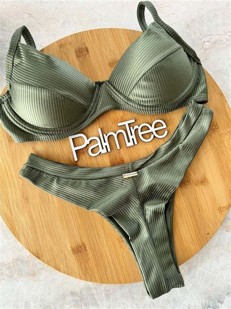 Maldives Bikini Ribbed Shimmering Palm Tree Fashion Beach
