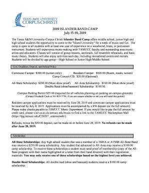 Fillable Online Cla Tamucc Band Camp Application Docx Fax Email