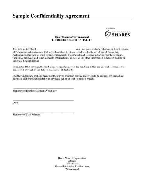 Confidentiality Agreement Sample - Free Printable Documents