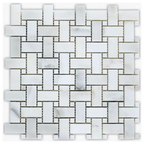 Calacatta Honed X Basket Weave Marble Mosaic X Contemporary