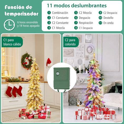 Costway Cm Rbol De Navidad Artificial Delgado Luces Led Y