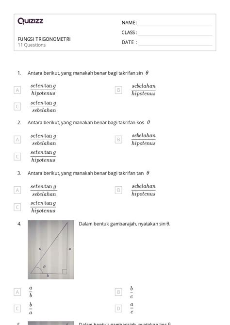 Lembar Kerja Invers Fungsi Trigonometri Untuk Kelas Di Quizizz