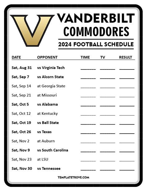 Printable 2024 Vanderbilt Commodores Football Schedule