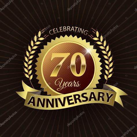 Celebrating 70 Years Anniversary, Golden Laurel Wreath Seal with Golden ...
