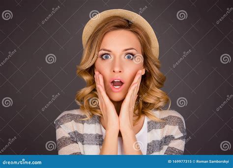 Pretty Shocked Young Woman Touching Her Face Stock Image Image Of