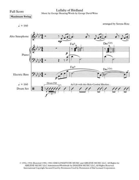 Lullaby Of Birdland By George Shearing Large Ensemble Digital Sheet