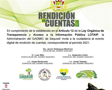 InvitaciÓn RendiciÓn De Cuentas 2021 Gadmic Saquisilí