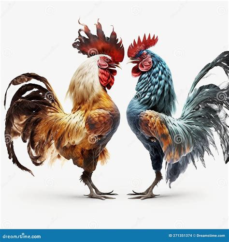 Two Beautiful Roosters Fight Each Other Duel Battle Of Two Roosters