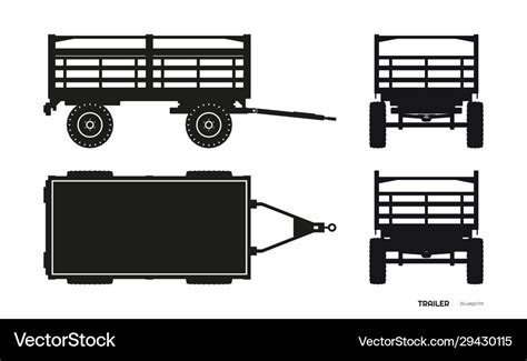 Black silhouette tractor trailer Royalty Free Vector Image