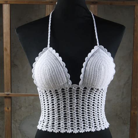 White Halter Top Crochet Halter Top Halter Tank Top Women Halter Bikini