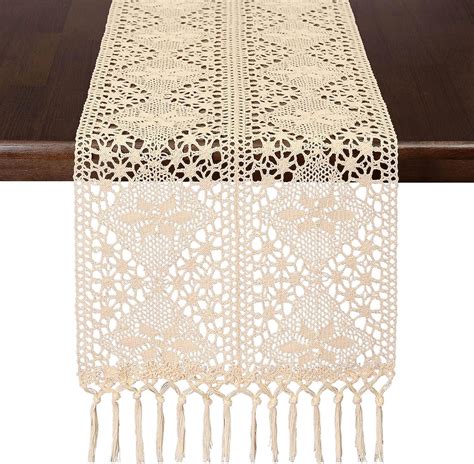 Amazon Grelucgo Crochet Farmhouse Rustic Beige Table Runners With