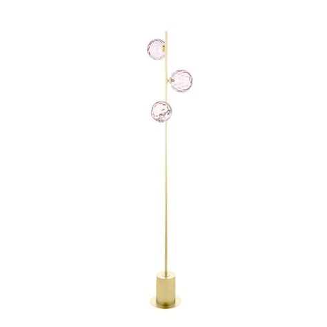 Spiral Light Floor Lamp Matt Gold With Pink Dimpled Glass