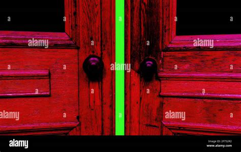 wooden door opening to green screen Stock Photo - Alamy