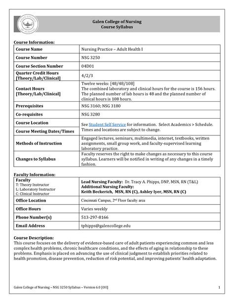 NSG 3250 Syllabus 6 0 Ohwinter 2021 Galen College Of Nursing Course