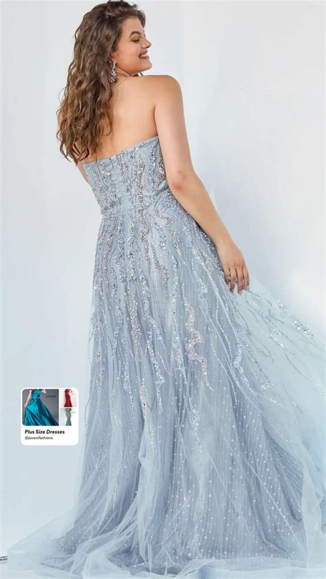 Blue Sparkling Ball Gown Plunging Neck Plus Size Evening Dress