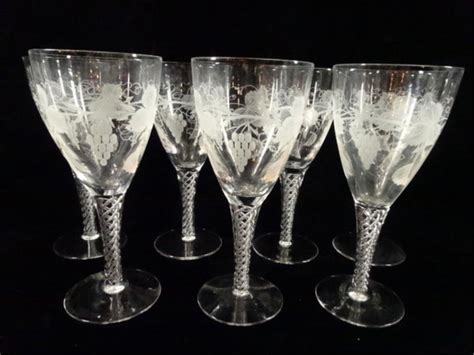 7 Stuart Crystal Wine Glasses Air Twist Stem Etched