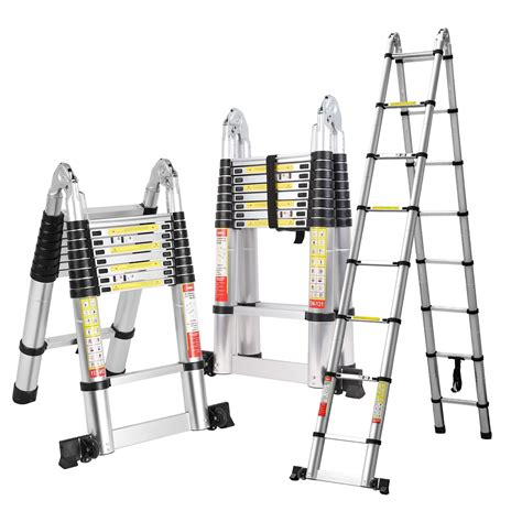 Boweiti Ft A Frame Telescoping Ladder Aluminum Telescopic Ladder W