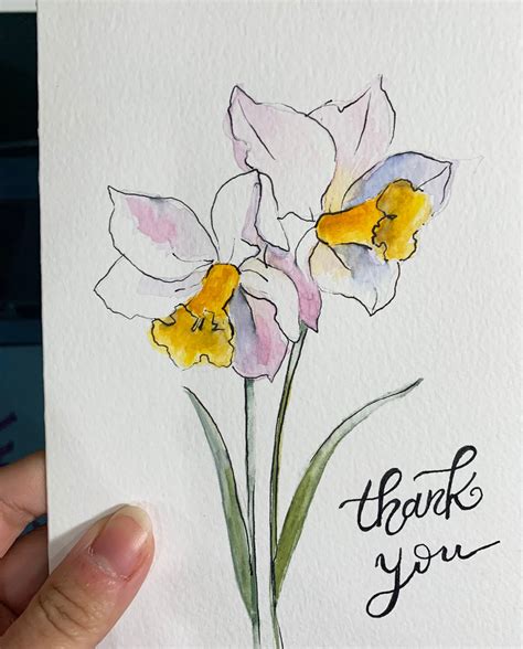 Hand Painted Greeting Card With Floral Decorations Watercolor Etsy