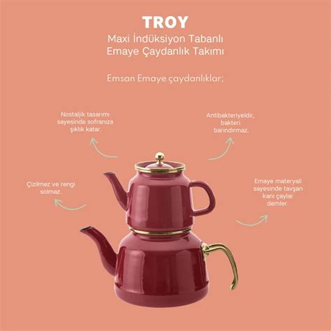 Emsan Troy Maxi İndüksiyon Tabanlı Emaye Çaydanlık Takımı Kırmızı Emsan