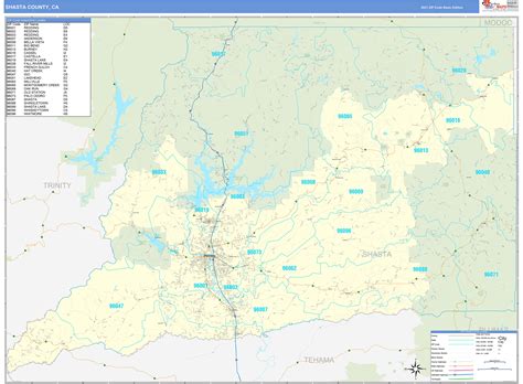 Shasta County, CA Zip Code Wall Map Basic Style by MarketMAPS - MapSales