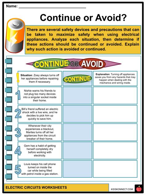 Electric Circuits Worksheets Types Ohms Law Hazards Safety