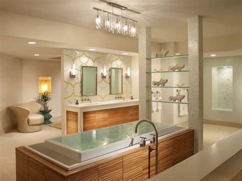 Contemporary Spa Like Bathroom With Glass Shelving