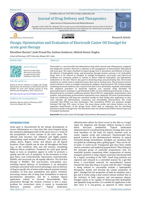 Pdf Design Optimization And Evaluation Of Etoricoxib Castor Oil