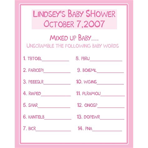 Baby Word Scramble Free Printable