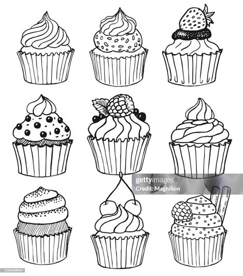 Cupcake Vector Doodles Set High Res Vector Graphic Getty Images